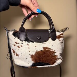 NWT House of Harlow 1960 Cowhide Cow Calf Hair Small Top Handle Crossbody Bag